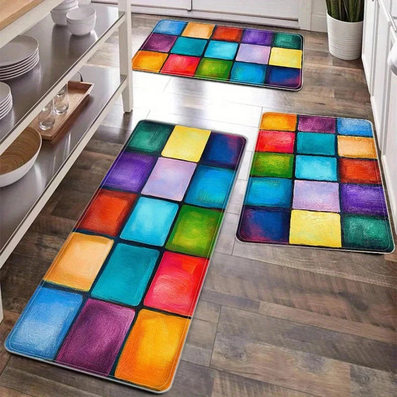 Geometric Rainbow Area Rug Colorful Modern Boho Living Room Mat Home Decoration Piece Vibrant Pop Art Carpet for Indoor Playroom Manwatstore