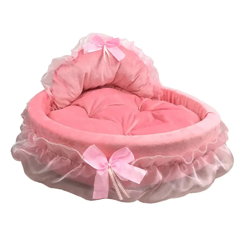 Hanpanda Fantasy Bow Lace Dog Bed Beds For Large Dogs Detachable Oval Pink Princess Pet Bed Basket For Dog Pet Wedding Furniture Manwatstore