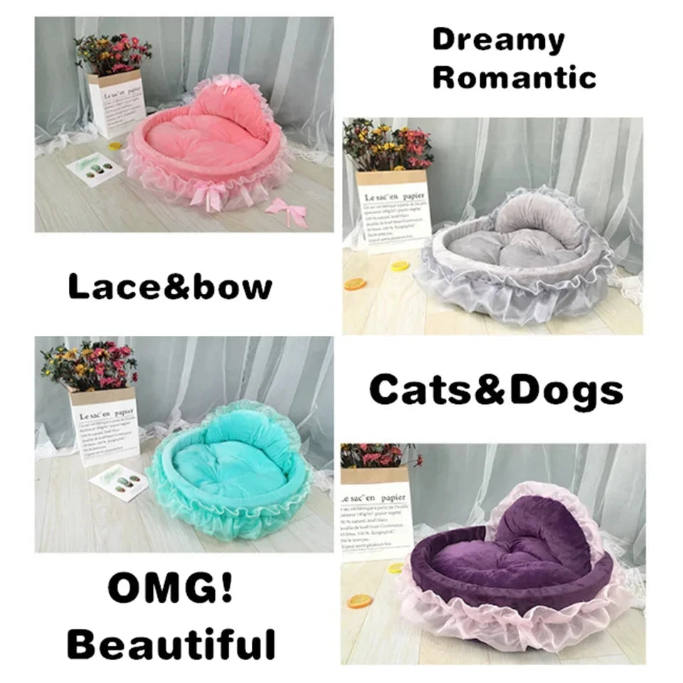 Hanpanda Fantasy Bow Lace Dog Bed Beds For Large Dogs Detachable Oval Pink Princess Pet Bed Basket For Dog Pet Wedding Furniture Manwatstore