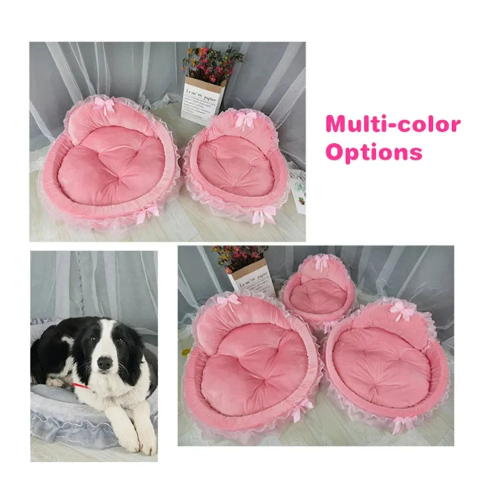 Hanpanda Fantasy Bow Lace Dog Bed Beds For Large Dogs Detachable Oval Pink Princess Pet Bed Basket For Dog Pet Wedding Furniture Manwatstore
