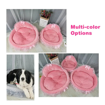 Hanpanda Fantasy Bow Lace Dog Bed Beds For Large Dogs Detachable Oval Pink Princess Pet Bed Basket For Dog Pet Wedding Furniture Manwatstore