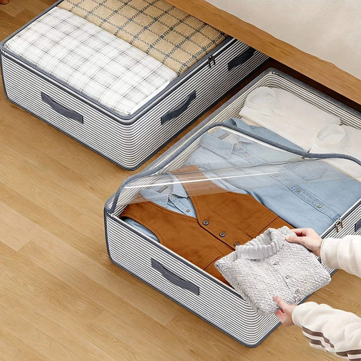 Heavy-duty under-bed storage bag Foldable storage box with large transparent window suitable for closets Dorm bedding clothes Manwatstore