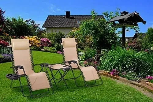 Homfa Garden Sun Lounger Set with Table Folding Adjustable Zero Gravity Recliner Chair Seat Indoor/Outdoor Manwatstore