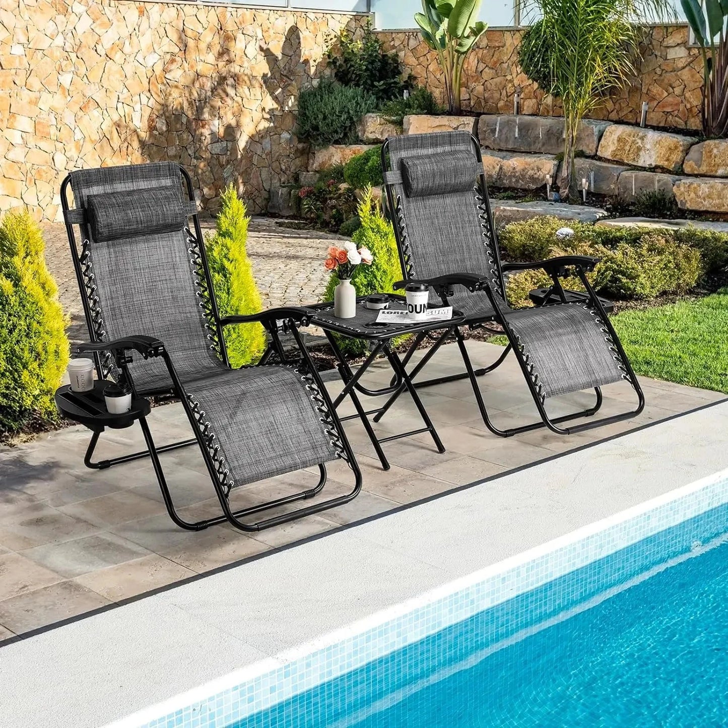 Homfa Garden Sun Lounger Set with Table Folding Adjustable Zero Gravity Recliner Chair Seat Indoor/Outdoor Manwatstore