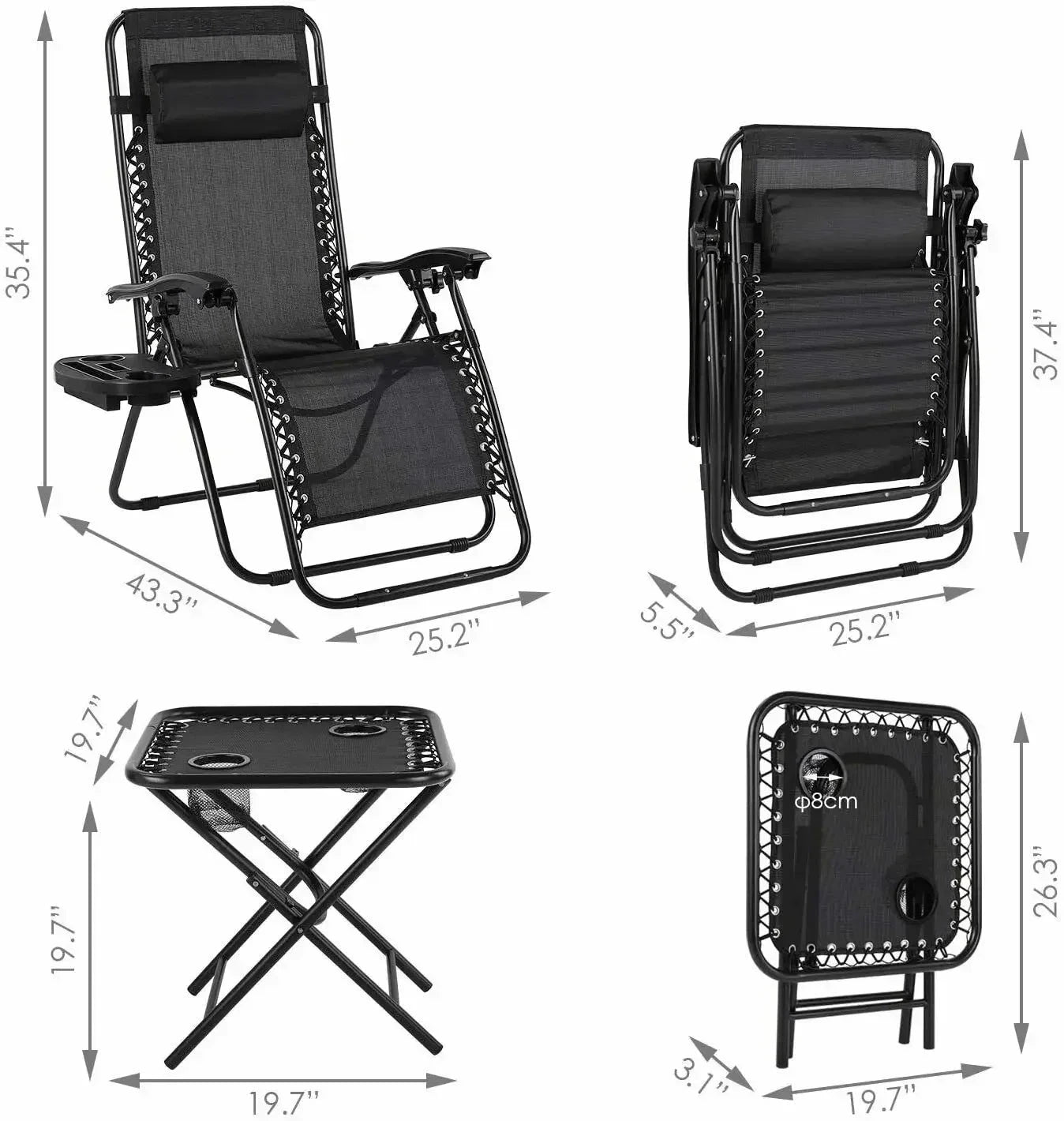 Homfa Garden Sun Lounger Set with Table Folding Adjustable Zero Gravity Recliner Chair Seat Indoor/Outdoor Manwatstore