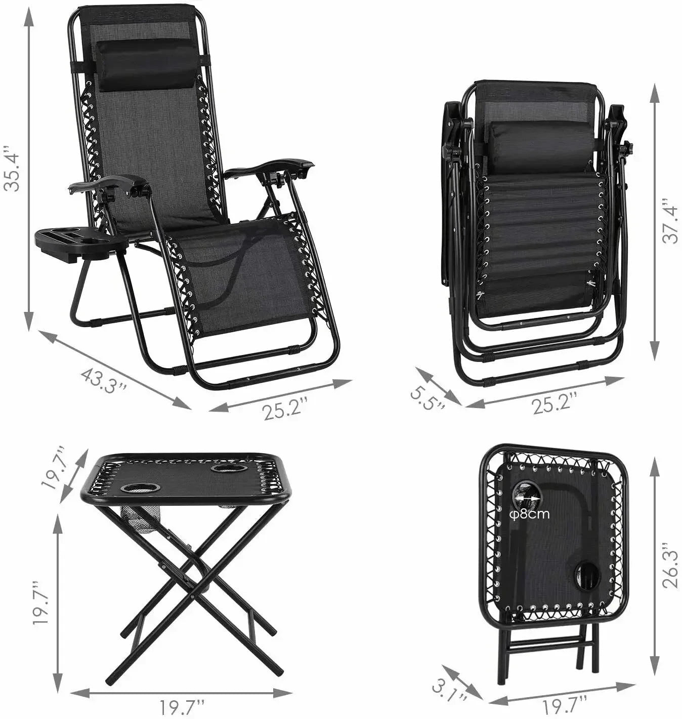 Homfa Garden Sun Lounger Set with Table Folding Adjustable Zero Gravity Recliner Chair Seat Indoor/Outdoor Manwatstore