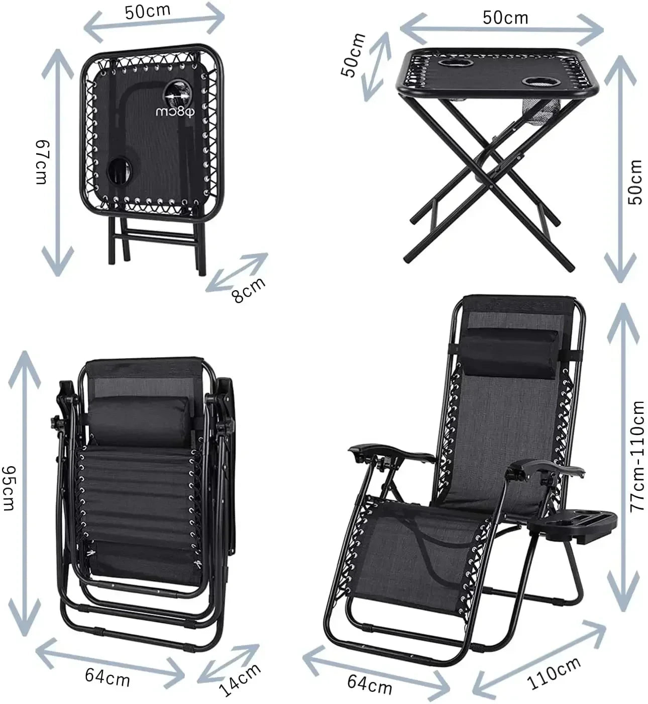 Homfa Garden Sun Lounger Set with Table Folding Adjustable Zero Gravity Recliner Chair Seat Indoor/Outdoor Manwatstore