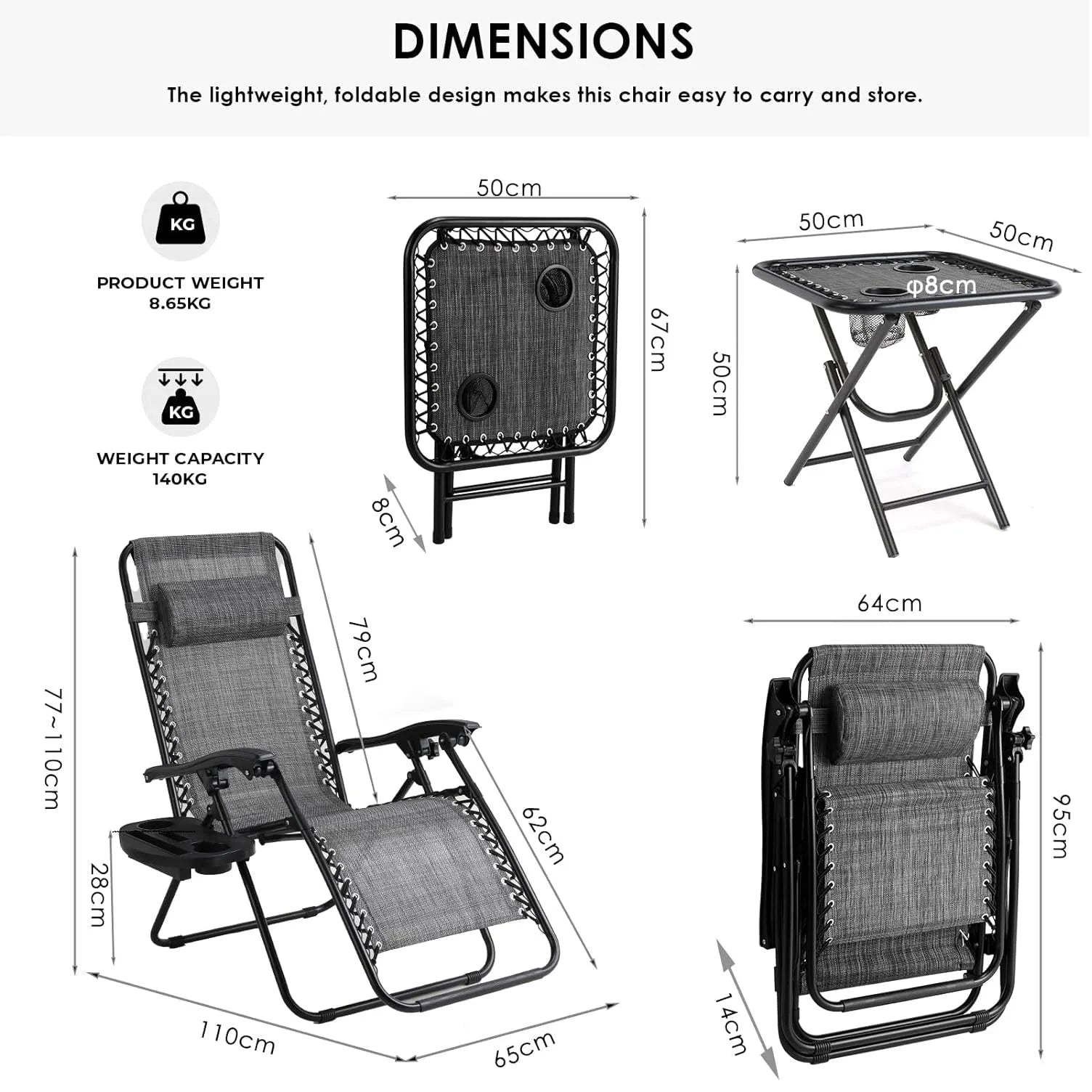 Homfa Garden Sun Lounger Set with Table Folding Adjustable Zero Gravity Recliner Chair Seat Indoor/Outdoor Manwatstore