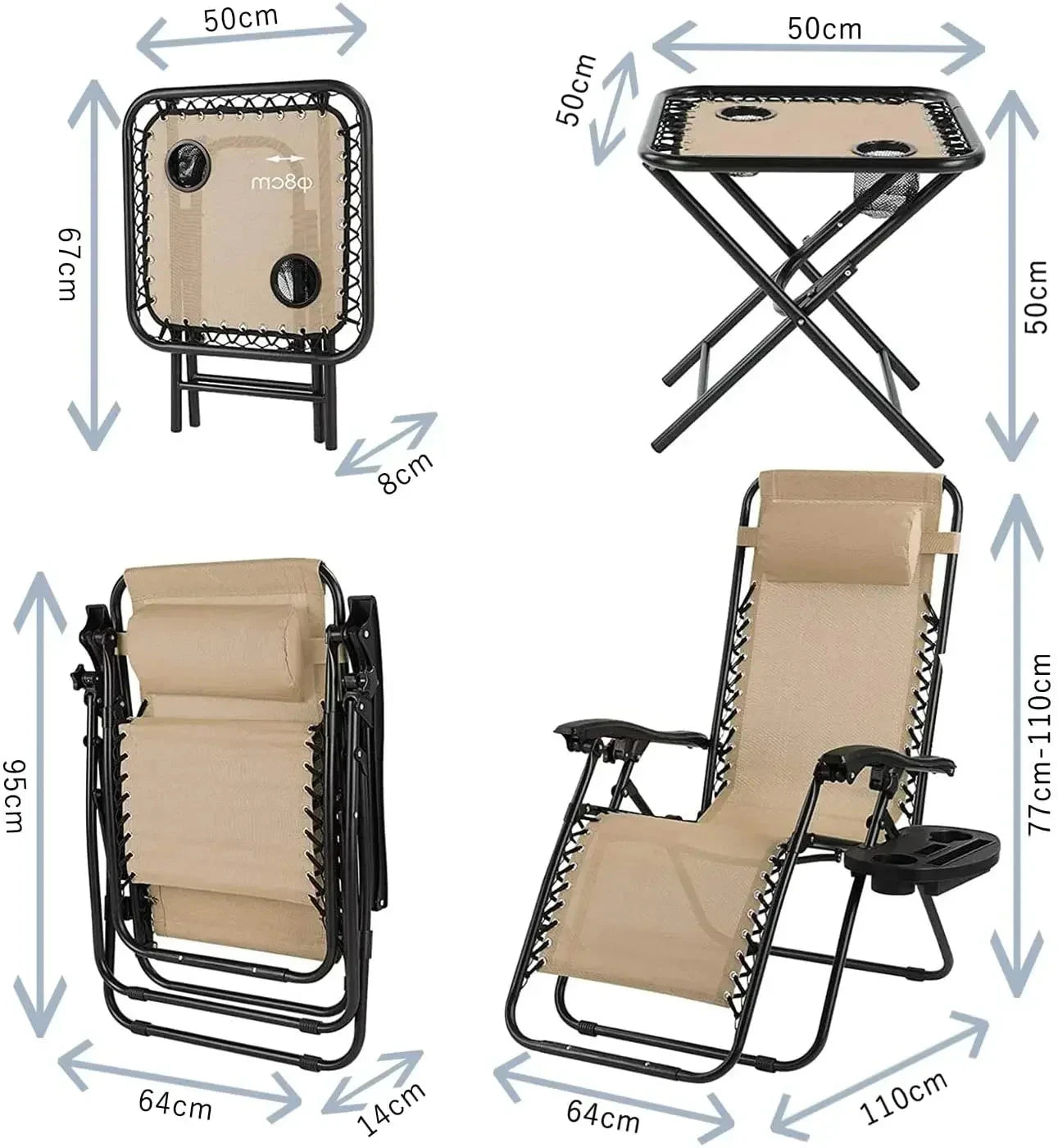 Homfa Garden Sun Lounger Set with Table Folding Adjustable Zero Gravity Recliner Chair Seat Indoor/Outdoor Manwatstore