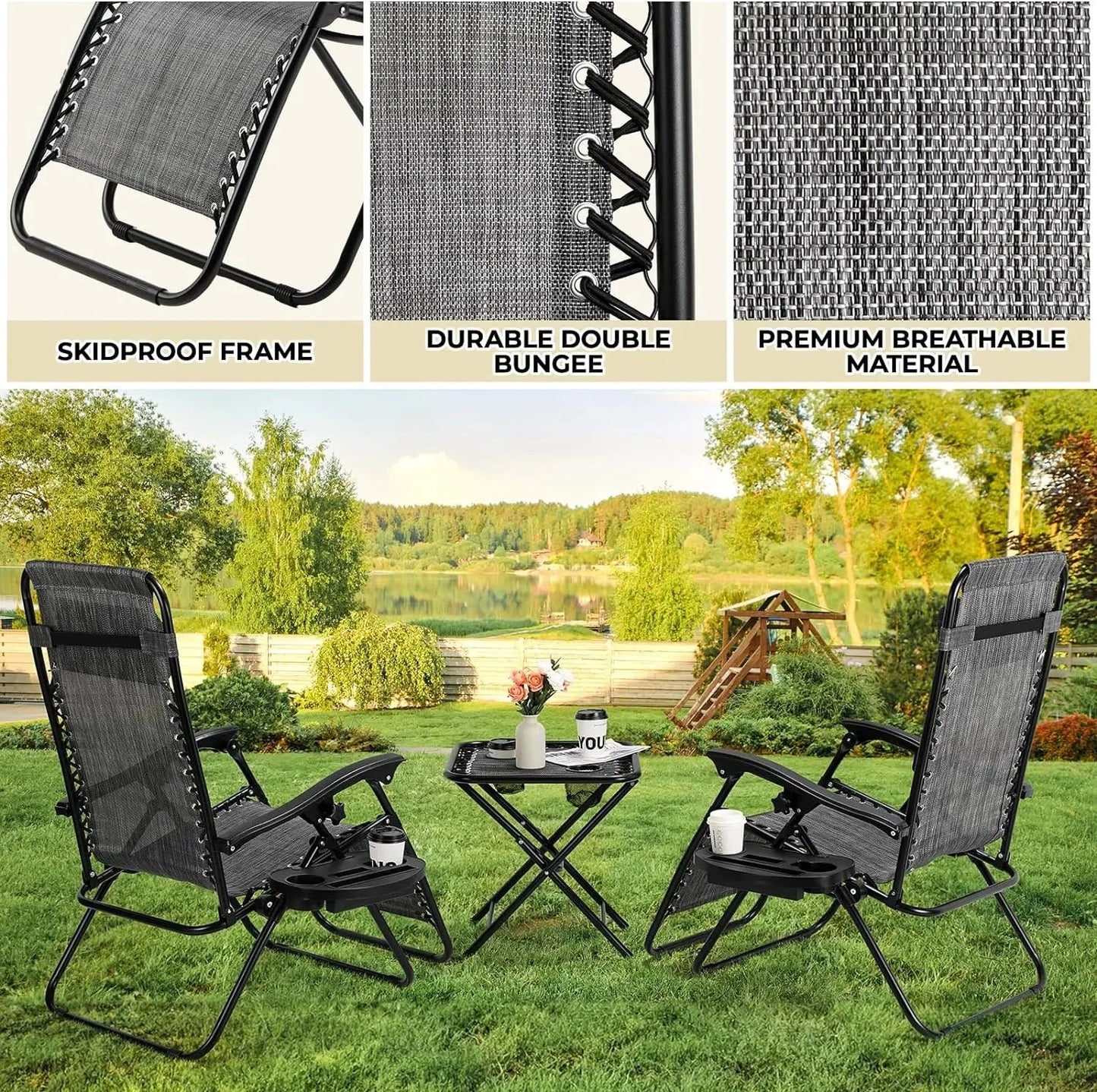 Homfa Garden Sun Lounger Set with Table Folding Adjustable Zero Gravity Recliner Chair Seat Indoor/Outdoor Manwatstore