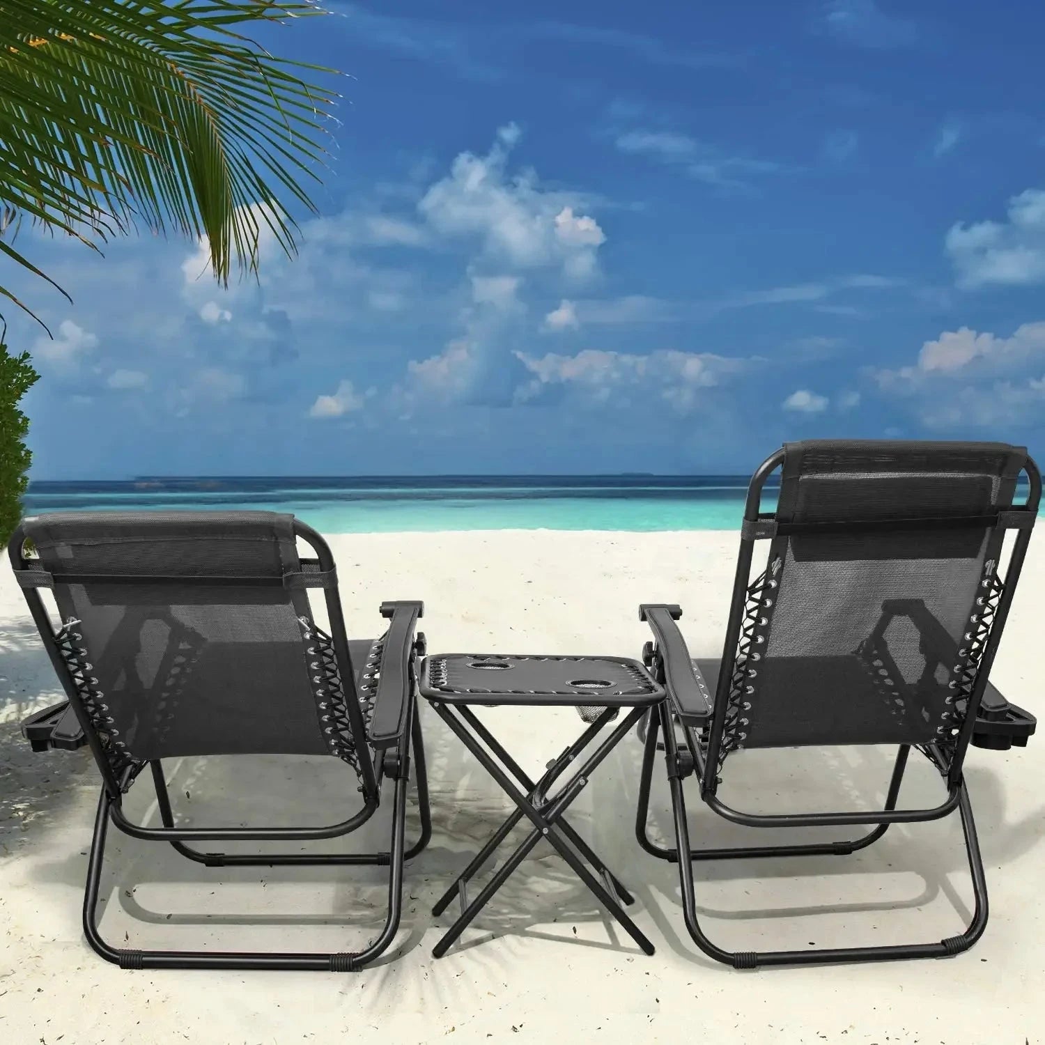 Homfa Garden Sun Lounger Set with Table Folding Adjustable Zero Gravity Recliner Chair Seat Indoor/Outdoor Manwatstore