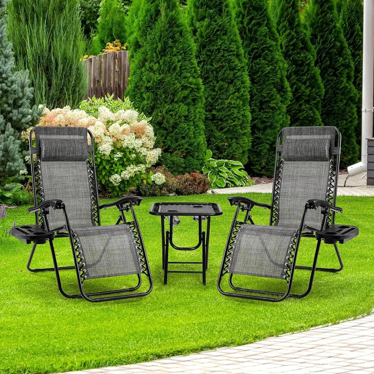 Homfa Garden Sun Lounger Set with Table Folding Adjustable Zero Gravity Recliner Chair Seat Indoor/Outdoor Manwatstore
