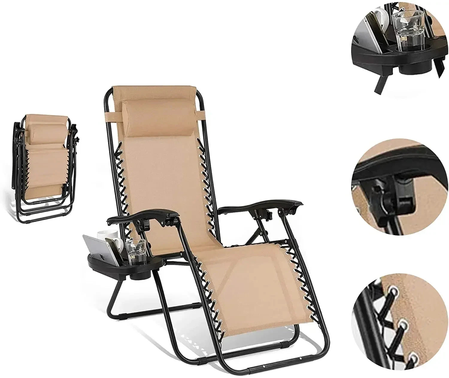 Homfa Garden Sun Lounger Set with Table Folding Adjustable Zero Gravity Recliner Chair Seat Indoor/Outdoor Manwatstore