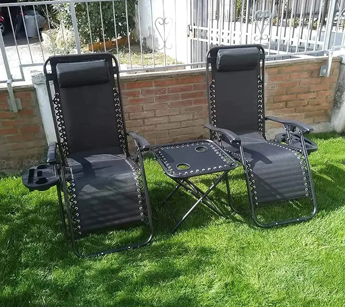 Homfa Garden Sun Lounger Set with Table Folding Adjustable Zero Gravity Recliner Chair Seat Indoor/Outdoor Manwatstore