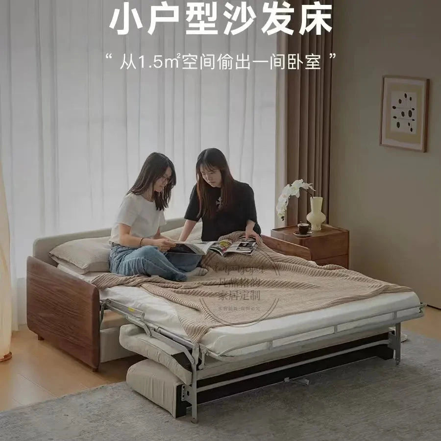 House Decoration Sofa Bed For 2 Person Wood Folding Sofa Full Size Frame Multifunctional Pull Out Hotel Furniture Living Room Manwatstore