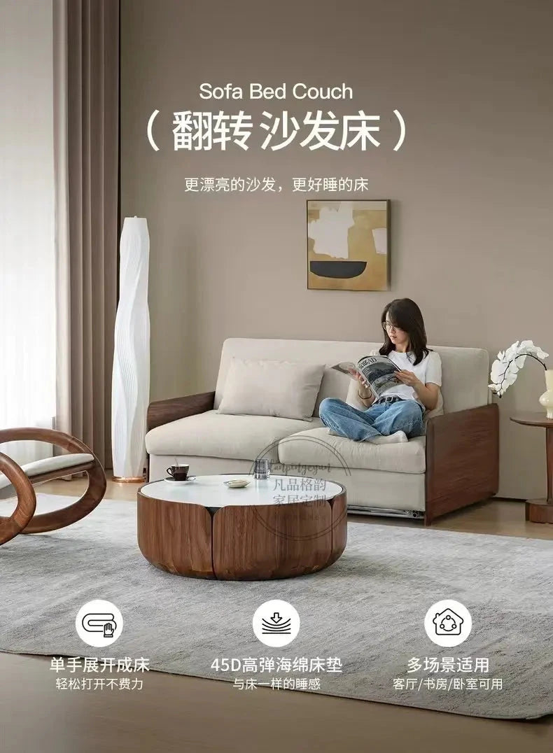 House Decoration Sofa Bed For 2 Person Wood Folding Sofa Full Size Frame Multifunctional Pull Out Hotel Furniture Living Room Manwatstore