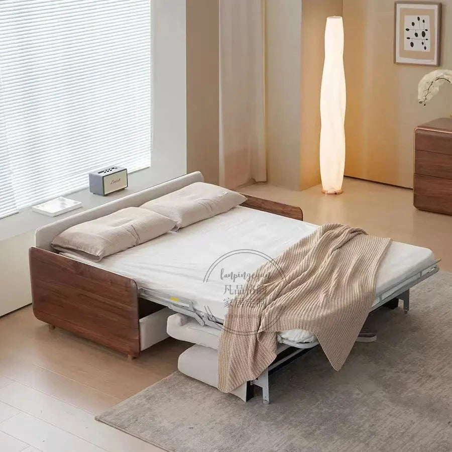 House Decoration Sofa Bed For 2 Person Wood Folding Sofa Full Size Frame Multifunctional Pull Out Hotel Furniture Living Room Manwatstore