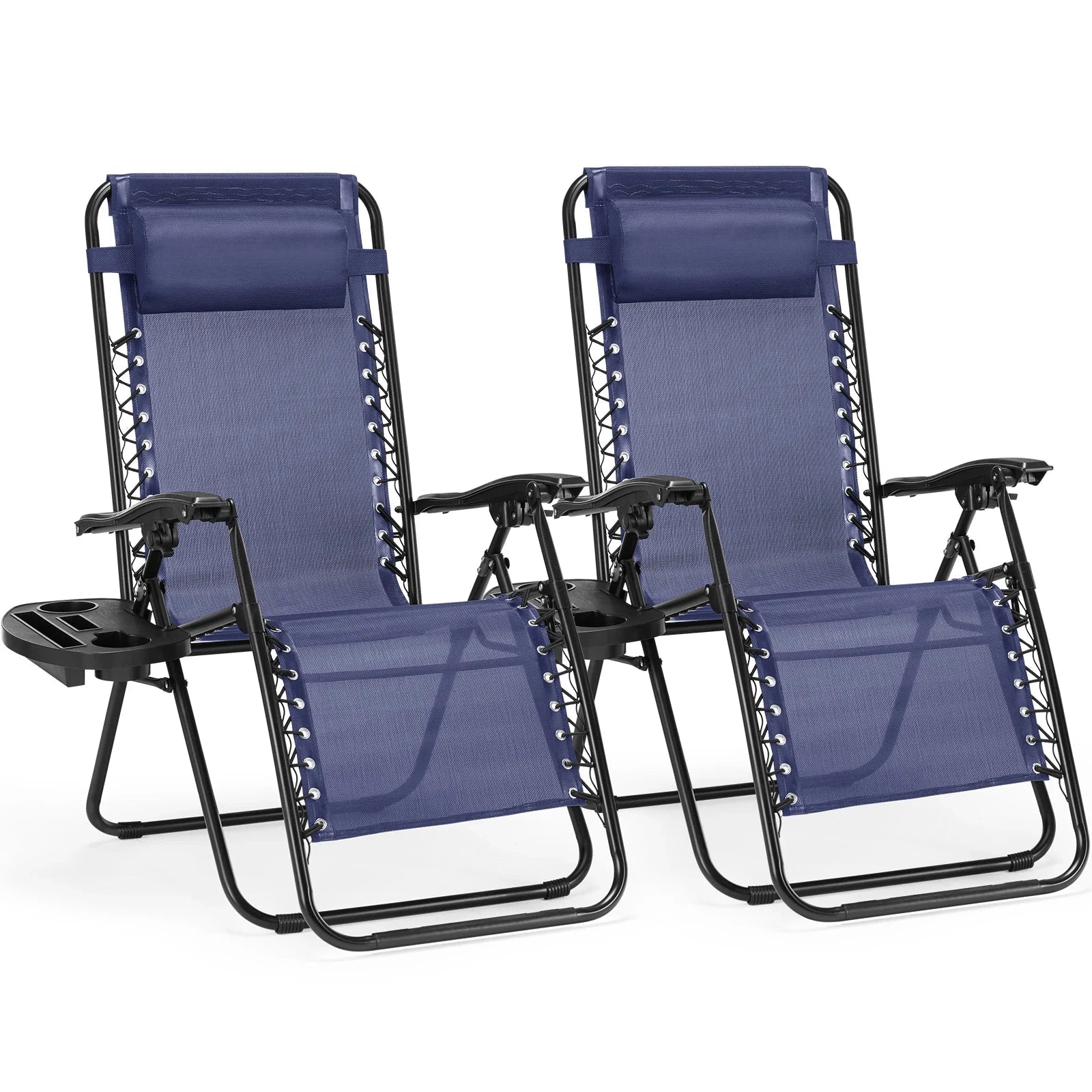 JHK Zero Gravity Set of 2 Portable Recliner Camping Patio Outdoor Garden Lounge Chair with Cup Holder Trays Adjustable Pillow Manwatstore
