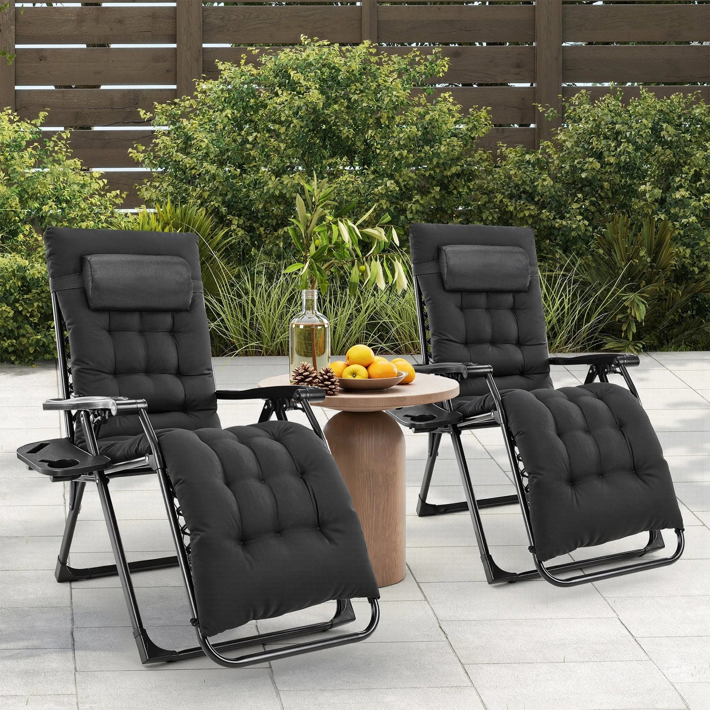 JHK Zero Gravity Set of 2 Portable Recliner Camping Patio Outdoor Garden Lounge Chair with Cup Holder Trays Adjustable Pillow Manwatstore