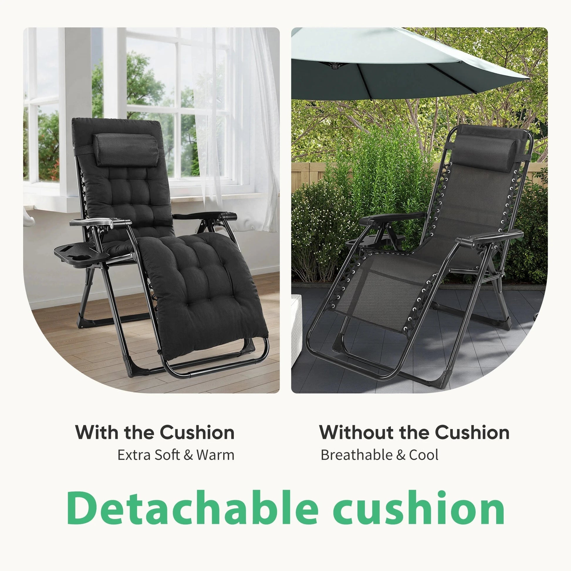JHK Zero Gravity Set of 2 Portable Recliner Camping Patio Outdoor Garden Lounge Chair with Cup Holder Trays Adjustable Pillow Manwatstore