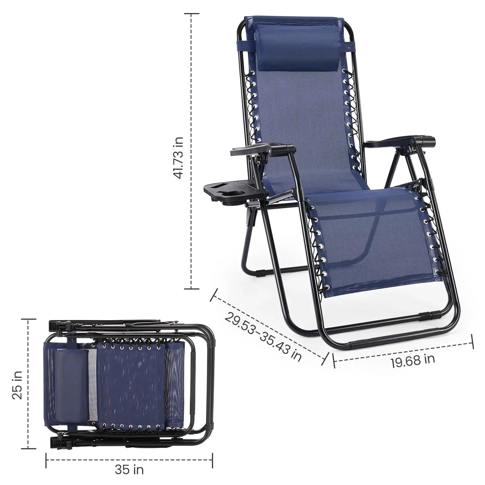 JHK Zero Gravity Set of 2 Portable Recliner Camping Patio Outdoor Garden Lounge Chair with Cup Holder Trays Adjustable Pillow Manwatstore