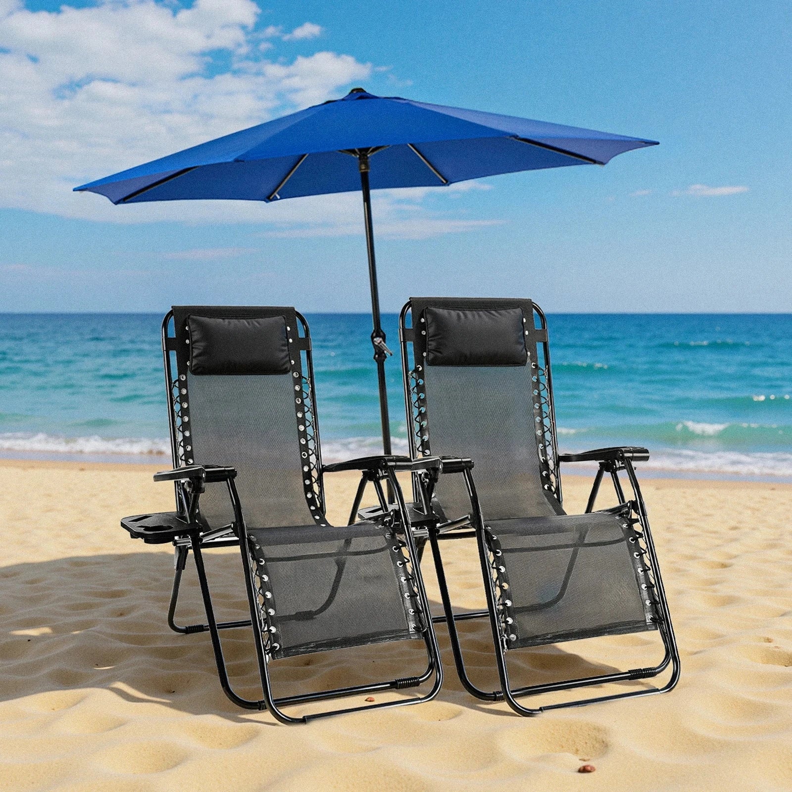 JHK Zero Gravity Set of 2 Portable Recliner Camping Patio Outdoor Garden Lounge Chair with Cup Holder Trays Adjustable Pillow Manwatstore