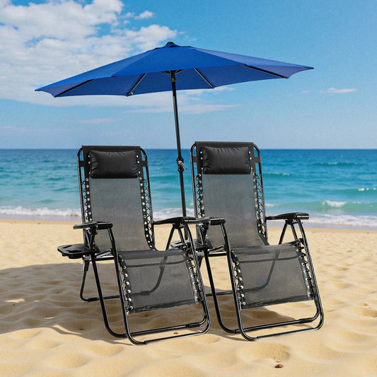 JHK Zero Gravity Set of 2 Portable Recliner Camping Patio Outdoor Garden Lounge Chair with Cup Holder Trays Adjustable Pillow Manwatstore