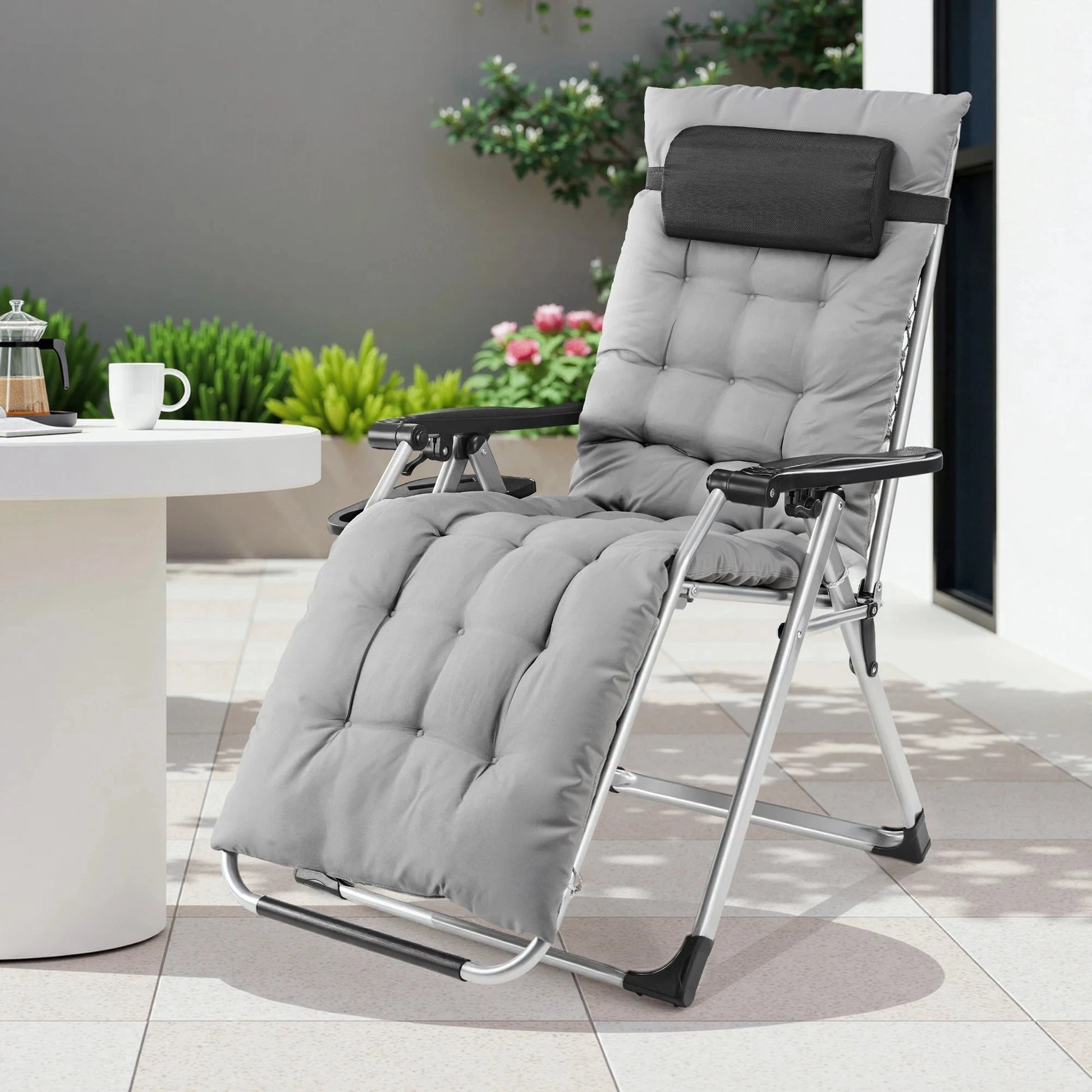 JHK Zero Gravity Set of 2 Portable Recliner Camping Patio Outdoor Garden Lounge Chair with Cup Holder Trays Adjustable Pillow Manwatstore