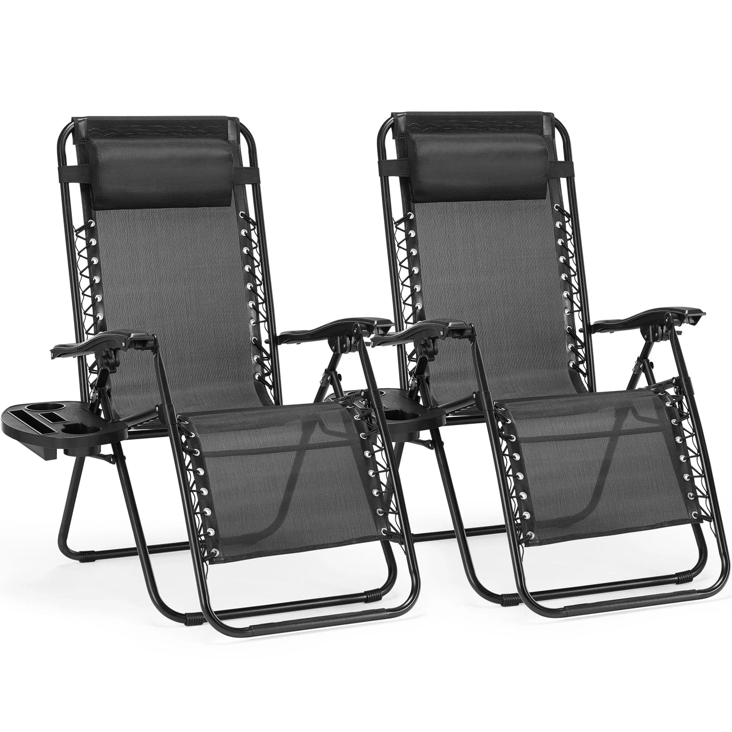 JHK Zero Gravity Set of 2 Portable Recliner Camping Patio Outdoor Garden Lounge Chair with Cup Holder Trays Adjustable Pillow Manwatstore