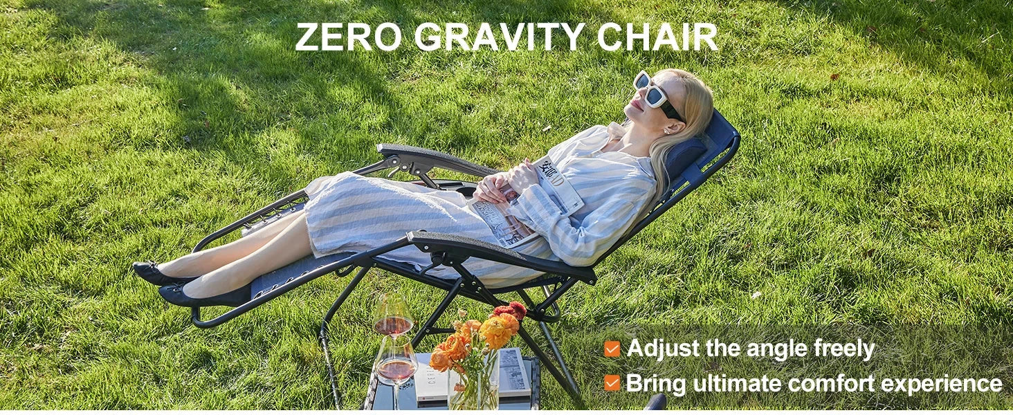JHK Zero Gravity Set of 2 Portable Recliner Camping Patio Outdoor Garden Lounge Chair with Cup Holder Trays Adjustable Pillow Manwatstore