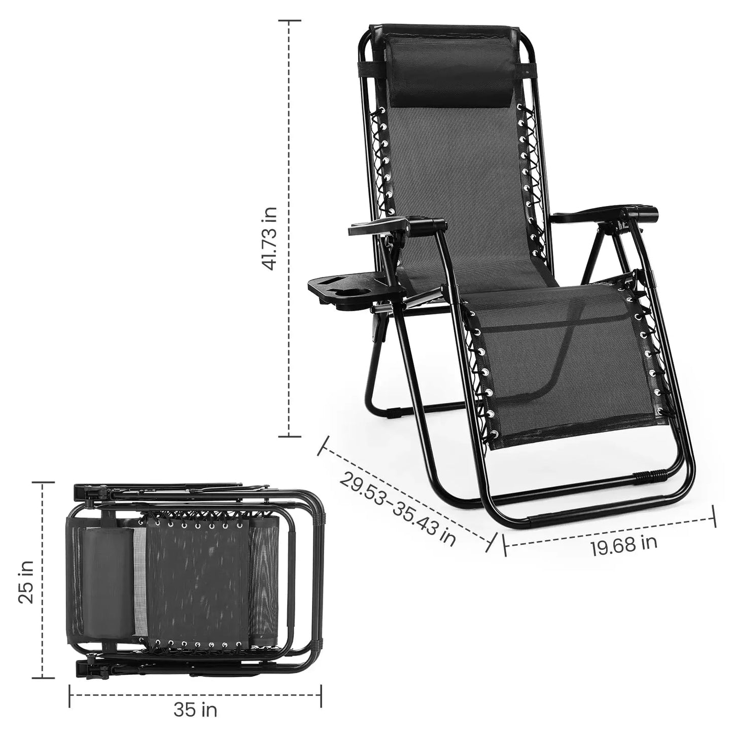 JHK Zero Gravity Set of 2 Portable Recliner Camping Patio Outdoor Garden Lounge Chair with Cup Holder Trays Adjustable Pillow Manwatstore