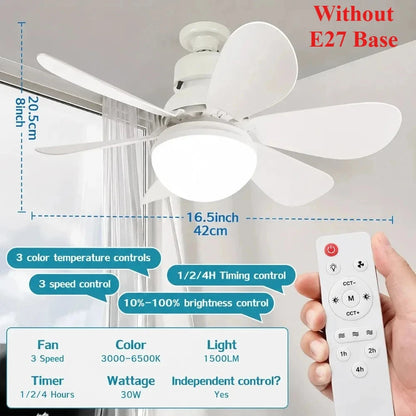 JOYINLED Dimmable Ceiling Fan Light, 30W/40W LED Lamp with Remote Control, 6 Blades, E27 Socket, for Bedroom &amp; Office, 85-265V Manwatstore