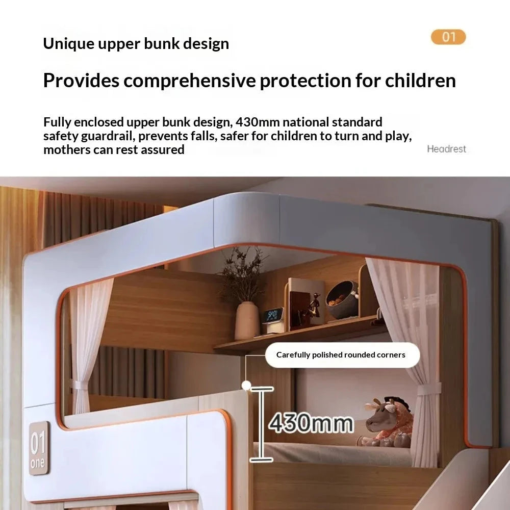 Kids Floating Bunk Bed with Bookshelves &amp; High Guardrail | Twin Loft Bed with Storage Manwatstore