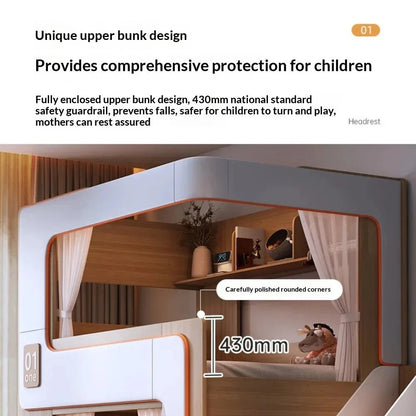 Kids Floating Bunk Bed with Bookshelves &amp; High Guardrail | Twin Loft Bed with Storage Manwatstore