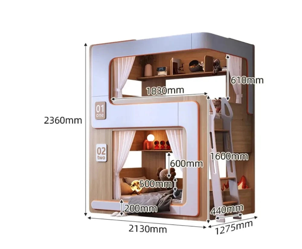 Kids Floating Bunk Bed with Bookshelves &amp; High Guardrail | Twin Loft Bed with Storage Manwatstore