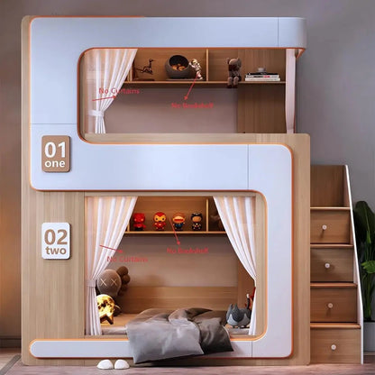 Kids Floating Bunk Bed with Bookshelves &amp; High Guardrail | Twin Loft Bed with Storage Manwatstore