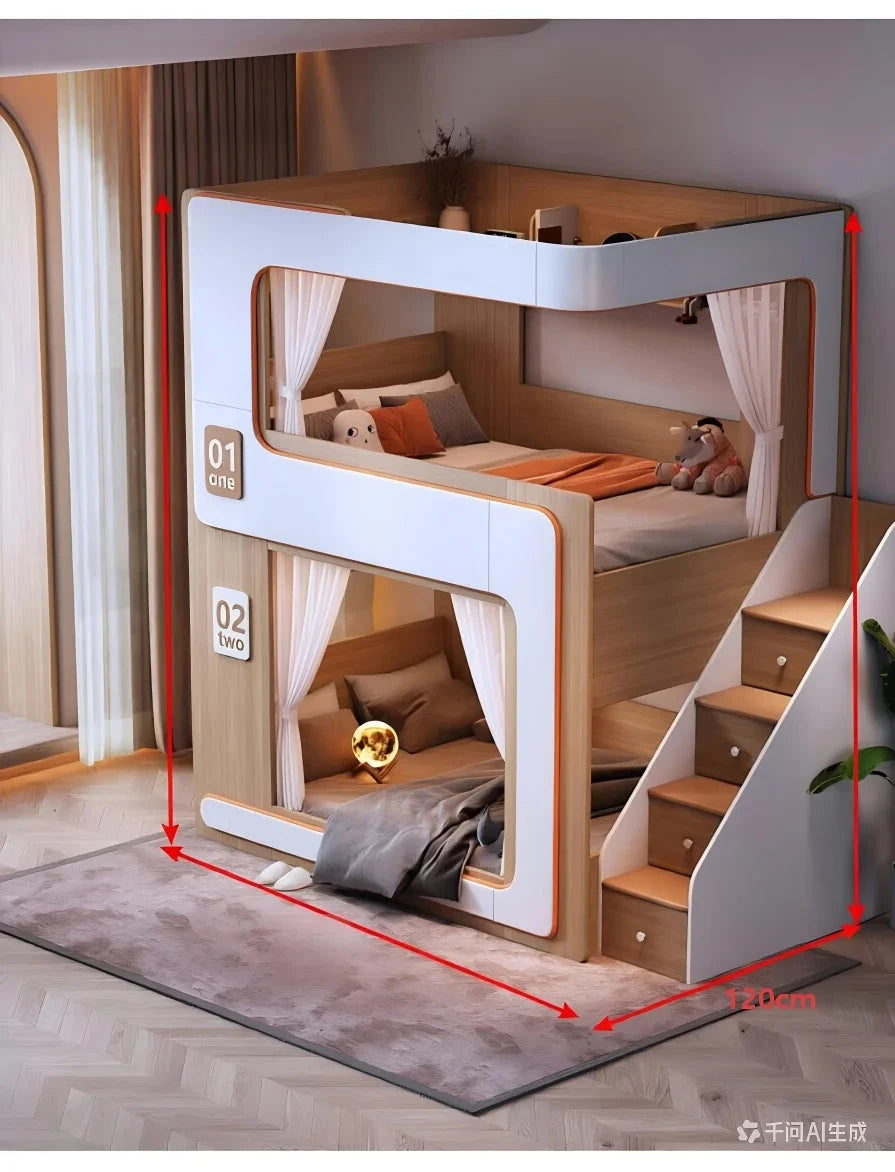Kids Floating Bunk Bed with Bookshelves &amp; High Guardrail | Twin Loft Bed with Storage Manwatstore