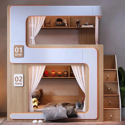 Kids Floating Bunk Bed with Bookshelves &amp; High Guardrail | Twin Loft Bed with Storage Manwatstore