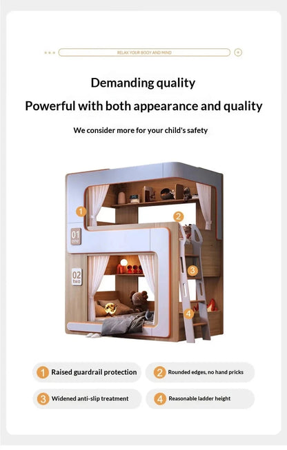 Kids Floating Bunk Bed with Bookshelves &amp; High Guardrail | Twin Loft Bed with Storage Manwatstore