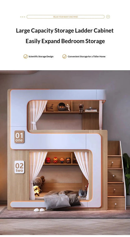 Kids Floating Bunk Bed with Bookshelves &amp; High Guardrail | Twin Loft Bed with Storage Manwatstore