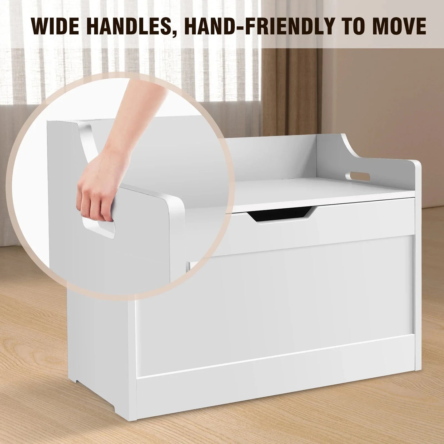 Kids Wooden Toy Storage Organiser – Modern White MDF Chest with Safe-Closing Lid Manwatstore