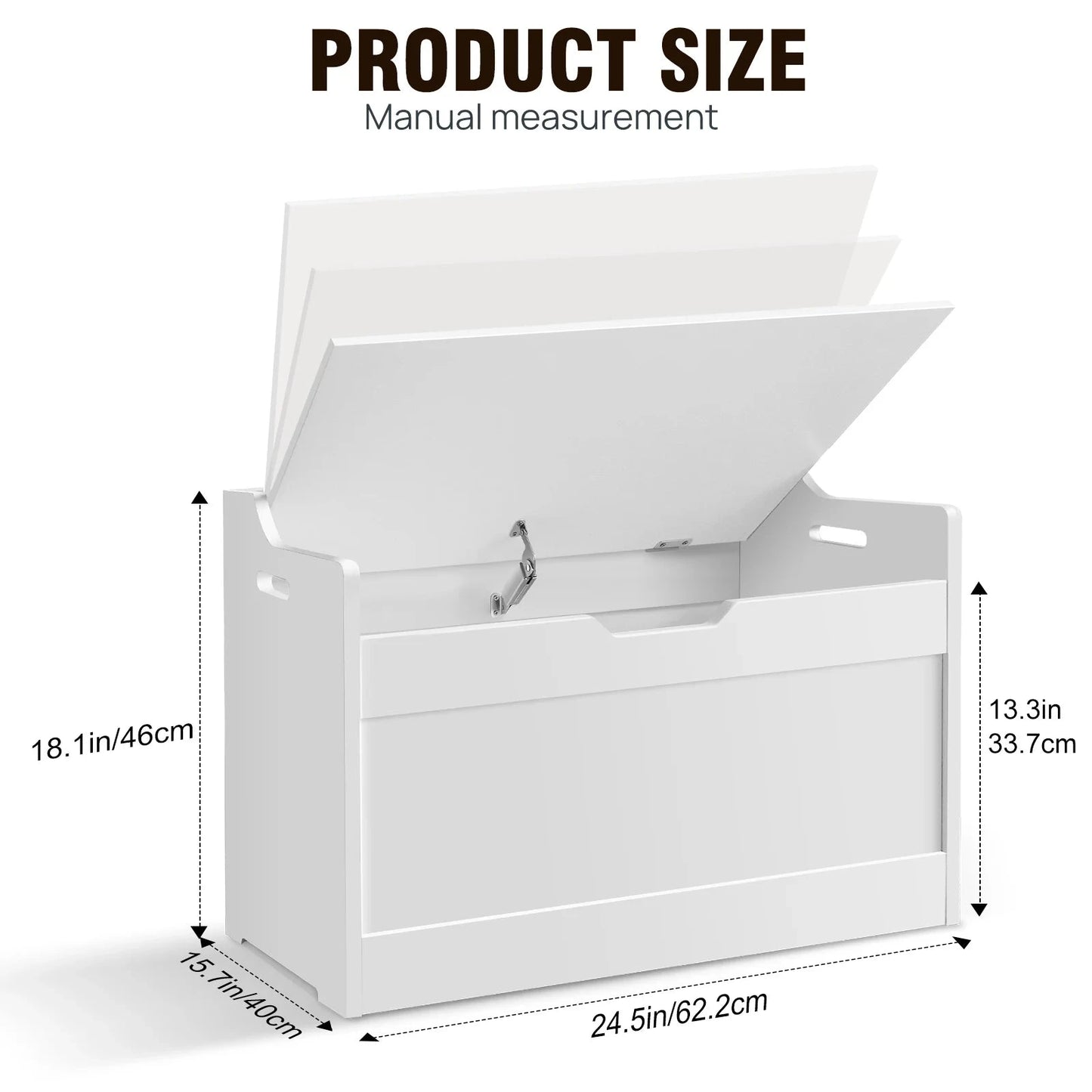 Kids Wooden Toy Storage Organiser – Modern White MDF Chest with Safe-Closing Lid Manwatstore