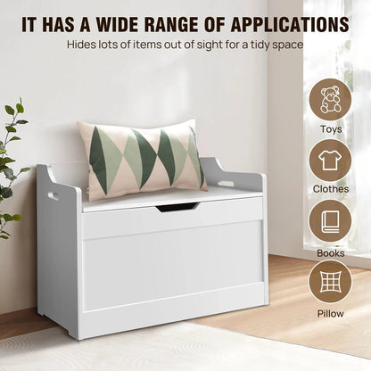 Kids Wooden Toy Storage Organiser – Modern White MDF Chest with Safe-Closing Lid Manwatstore
