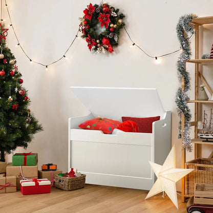 Kids Wooden Toy Storage Organiser – Modern White MDF Chest with Safe-Closing Lid Manwatstore