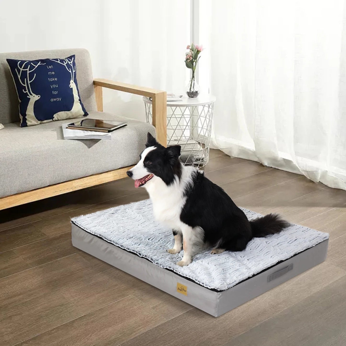 L XL 2XL 3XL Dog Bed Gray Orthopedic Pet Calming Bed Soft Sponge Foam Base Dog Crate Kennels Mat with Removable Cover Manwatstore