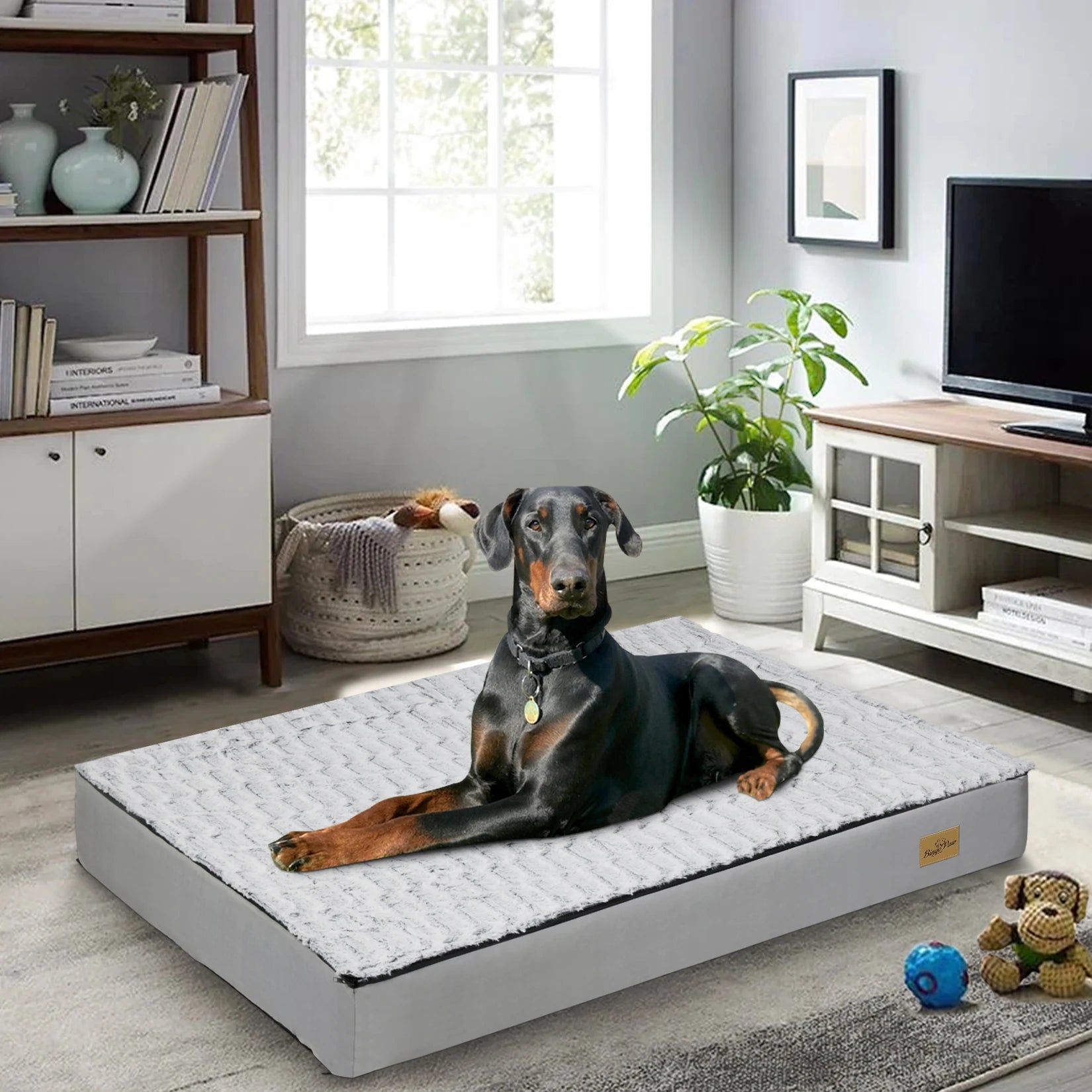 L XL 2XL 3XL Dog Bed Gray Orthopedic Pet Calming Bed Soft Sponge Foam Base Dog Crate Kennels Mat with Removable Cover Manwatstore