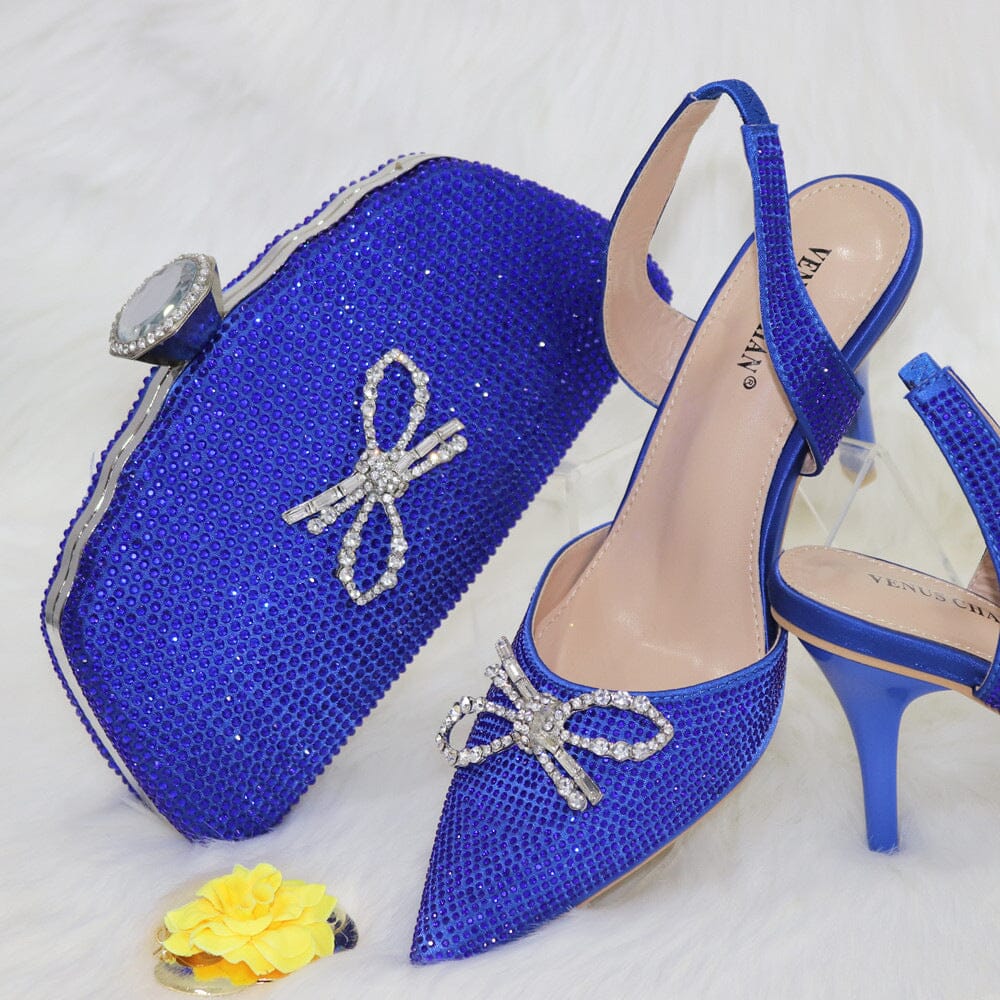 Ladies Bow Silver Buckle Design Pointed High Heels And Bags 0 Manwatstore