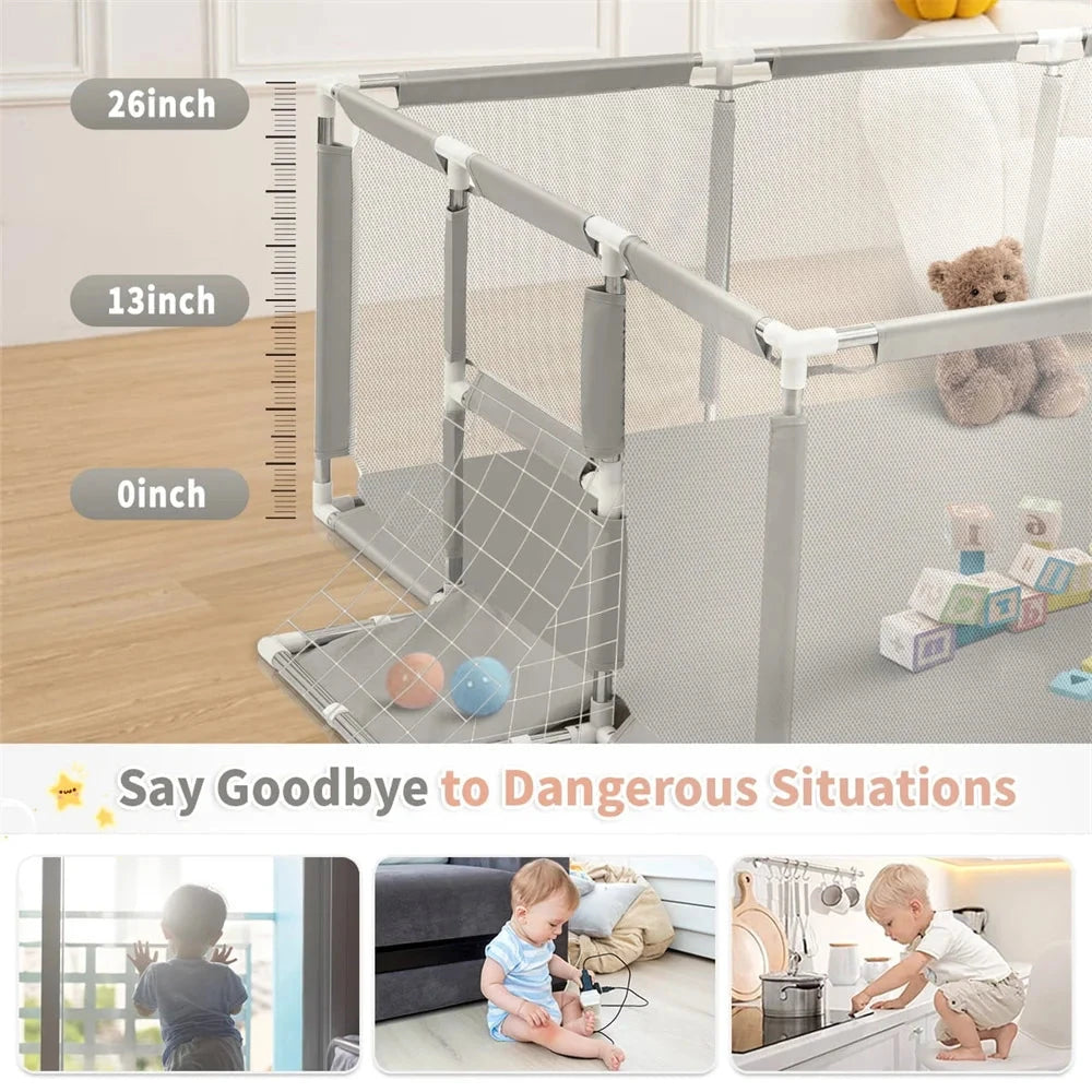 Large Baby Playpen with Basketball Hoop &amp; Football Net – Safe, Spacious &amp; Fun Play Yard for Toddlers Manwatstore