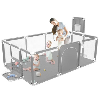 Large Baby Playpen with Basketball Hoop &amp; Football Net – Safe, Spacious &amp; Fun Play Yard for Toddlers Manwatstore