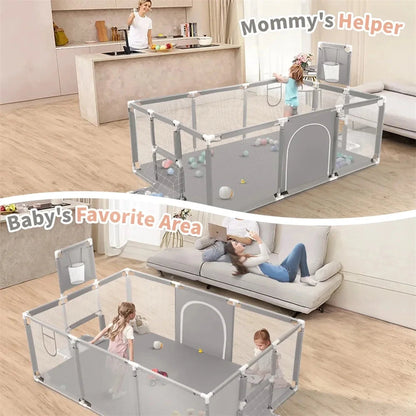 Large Baby Playpen with Basketball Hoop &amp; Football Net – Safe, Spacious &amp; Fun Play Yard for Toddlers Manwatstore